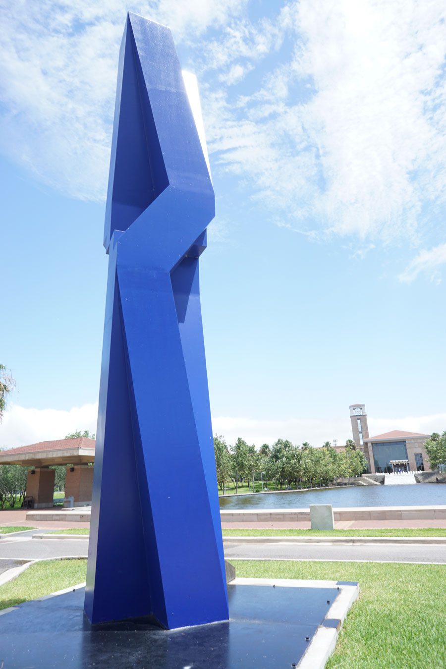 Blue Binomial sculpture by Sebastian Visit McAllen Hotel Booking McAllen